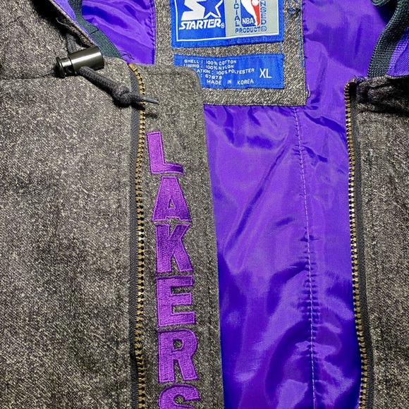 LA Lakers 90s STARTER puffer jacket Mens XL NBA vintage rare zipper hood - Picture 4 of 8